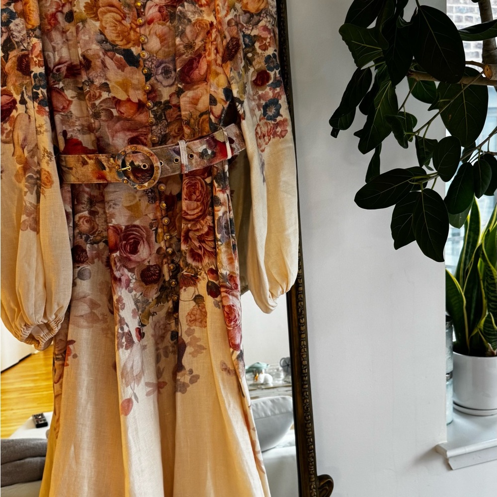 Zimmermann Cream Floral-Print Midi Dress with Belt - Picture 5 of 16
